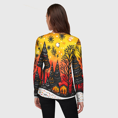 Женский лонгслив Елочки на фоне оранжевого неба / 3D-принт – фото 4