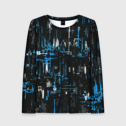 Лонгслив женский Бело-синяя тревожная абстракция на чёрном фоне, цвет: 3D-принт