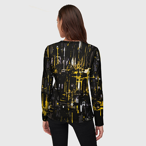 Женский лонгслив Бело-жёлтая абстракция на чёрном фоне / 3D-принт – фото 4
