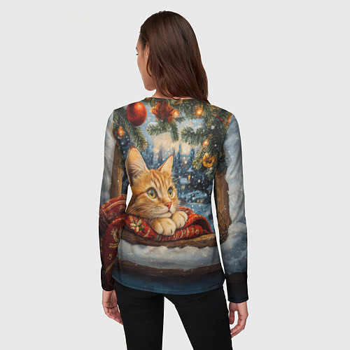 Женский лонгслив Рыжий новогодний кот / 3D-принт – фото 4