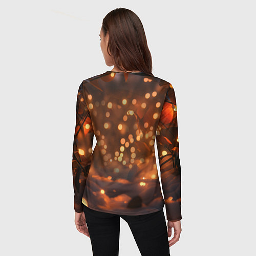 Женский лонгслив Лисичка в желтых огоньках / 3D-принт – фото 4