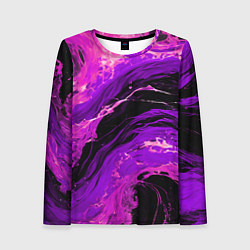 Лонгслив женский Фиолетовые брызги на чёрном фоне, цвет: 3D-принт