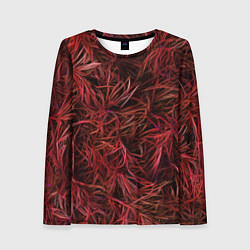 Лонгслив женский Красная трава на чёрном фоне, цвет: 3D-принт