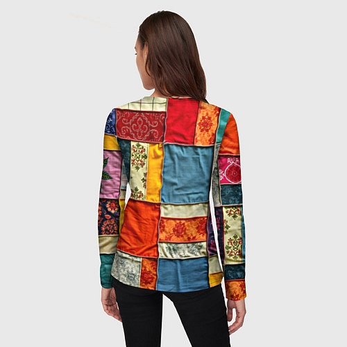 Женский лонгслив Пэчворк из ярких тканей / 3D-принт – фото 4