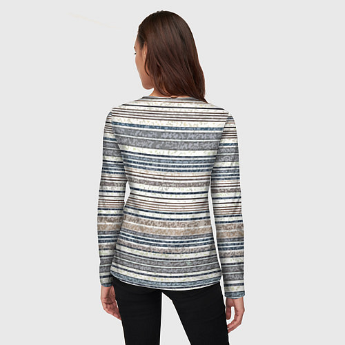 Женский лонгслив Светлый бежевый с синим текстурированные полосы / 3D-принт – фото 4