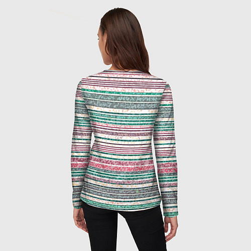 Женский лонгслив Светлый зелёно-розовый текстурированные полосы / 3D-принт – фото 4