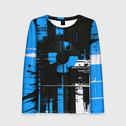 Лонгслив женский Сине-белый гранж на чёрном фоне, цвет: 3D-принт