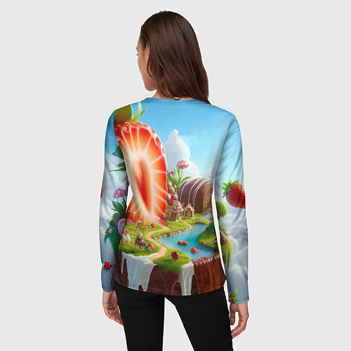 Женский лонгслив Клубничная планета - нейроарт фантазия / 3D-принт – фото 4