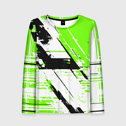 Лонгслив женский Diagonal black and green stripes on a white backgr, цвет: 3D-принт