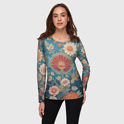 Лонгслив женский Ботанические узоры, цвет: 3D-принт — фото 2