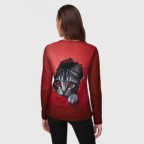 Женский лонгслив Выглядывающий котик / 3D-принт – фото 4