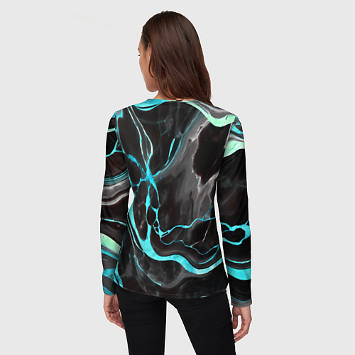 Женский лонгслив Голубые флюиды на чёрном фоне / 3D-принт – фото 4