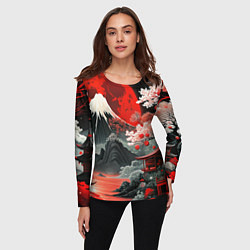 Лонгслив женский Горы и сакура Японии, цвет: 3D-принт — фото 2
