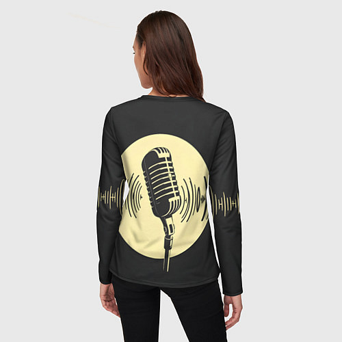 Женский лонгслив Микрофон на черном фоне / 3D-принт – фото 4
