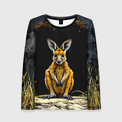 Лонгслив женский Кенгуру на черном, цвет: 3D-принт