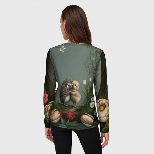 Женский лонгслив Ежик и цыпленок обнимаются / 3D-принт – фото 4