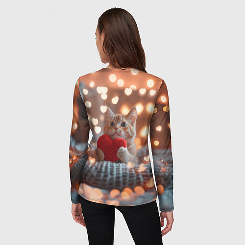 Женский лонгслив Котик с сердечком на фоне боке / 3D-принт – фото 4