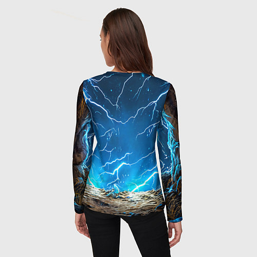 Женский лонгслив Мамонт и разряды молний / 3D-принт – фото 4