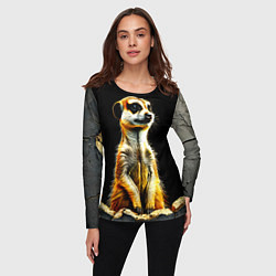 Лонгслив женский Сурикат на черном, цвет: 3D-принт — фото 2