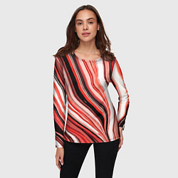 Лонгслив женский Волнистые вертикальные чёрно-красные полосы, цвет: 3D-принт — фото 2