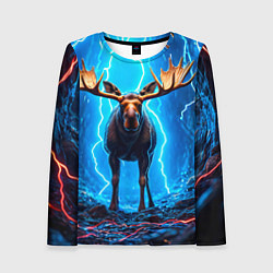 Лонгслив женский Лось и молния, цвет: 3D-принт