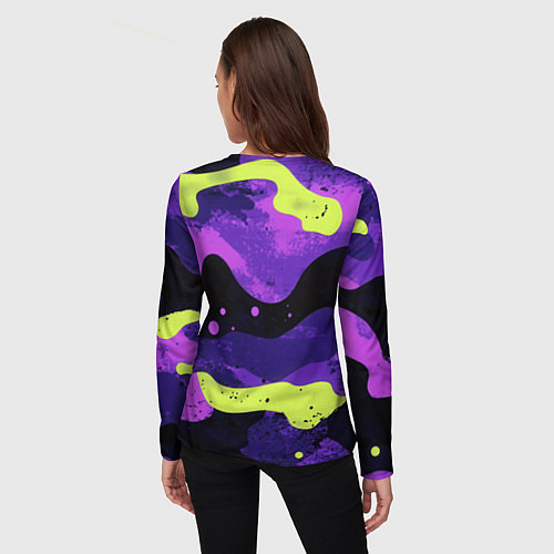 Женский лонгслив Черно-фиолетовый камуфляж и золотой герб РФ / 3D-принт – фото 4