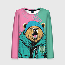 Женский лонгслив Злой медведь в зимней одежде