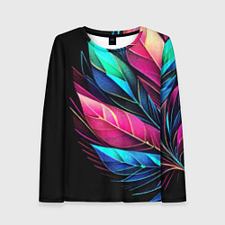 Лонгслив женский Букет из цветных перьев - неон, цвет: 3D-принт