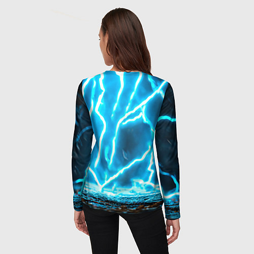 Женский лонгслив Черный ворон в разрядах молнии / 3D-принт – фото 4