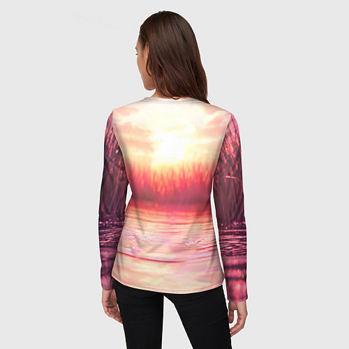 Женский лонгслив Уточка на розовом озере / 3D-принт – фото 4