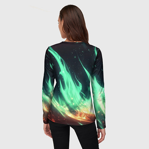 Женский лонгслив Зеленое абстрактное пламя / 3D-принт – фото 4