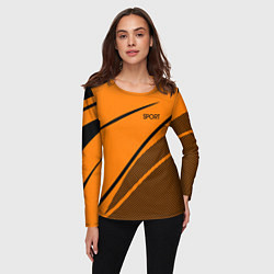 Лонгслив женский Sport оранжевый с чёрным точечный, цвет: 3D-принт — фото 2