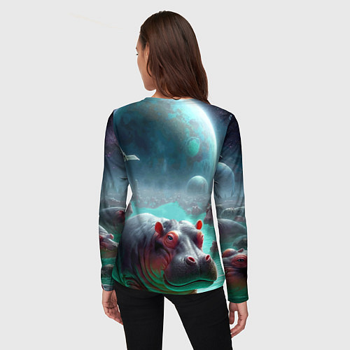 Женский лонгслив Рик и Морти сидят на бегемоте - нейроарт фантазия / 3D-принт – фото 4