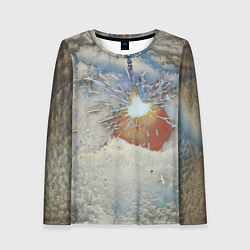 Женский лонгслив Искрящийся мандарин на снегу