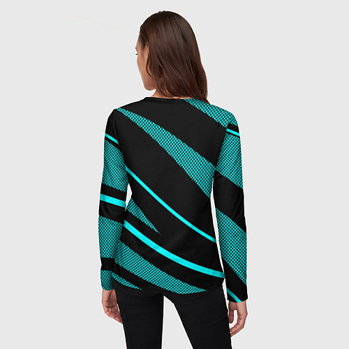 Женский лонгслив Чёрный с голубым полосы текстура / 3D-принт – фото 4