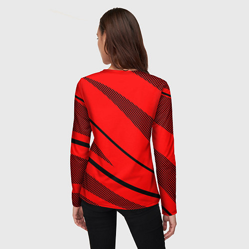 Женский лонгслив Красный с чёрным абстракция полосы / 3D-принт – фото 4