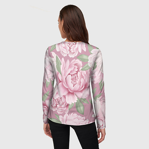 Женский лонгслив Нежные пионы на пыльно-розовом фоне / 3D-принт – фото 4
