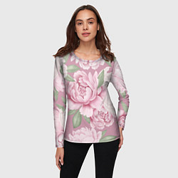 Лонгслив женский Нежные пионы на пыльно-розовом фоне, цвет: 3D-принт — фото 2