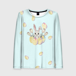 Лонгслив женский Кролик радостный с яйцами, цвет: 3D-принт