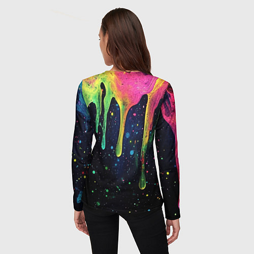 Женский лонгслив Разноцветные потеки краски / 3D-принт – фото 4