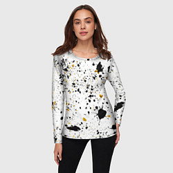 Лонгслив женский Черные и золотистые пятна краски на белом фоне, цвет: 3D-принт — фото 2