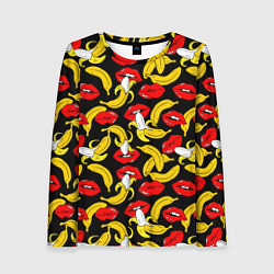Лонгслив женский Губы и бананы, цвет: 3D-принт