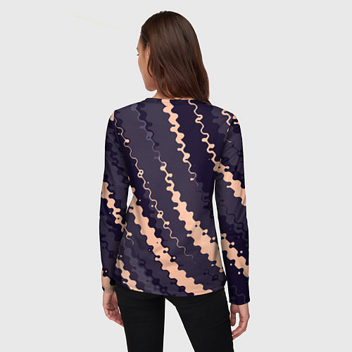 Женский лонгслив Фиолетовый с бежевым искажённые полосы / 3D-принт – фото 4