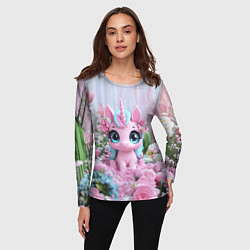 Лонгслив женский Милая маленькая единорожка, цвет: 3D-принт — фото 2