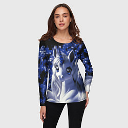 Лонгслив женский Единорог - синий рог, цвет: 3D-принт — фото 2