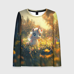 Лонгслив женский Белая маленькая единорожка, цвет: 3D-принт