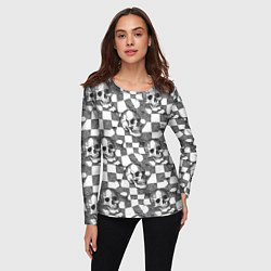 Лонгслив женский Черепа и клетчатый фон с дырами, цвет: 3D-принт — фото 2