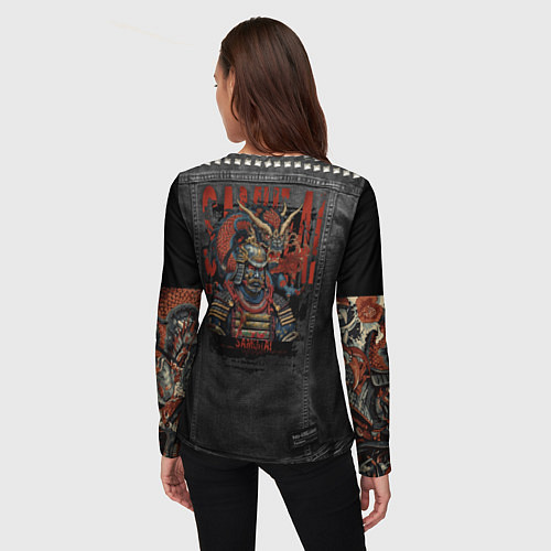 Женский лонгслив Джинсовка с татуировкой дракона и самурая - имитац / 3D-принт – фото 4