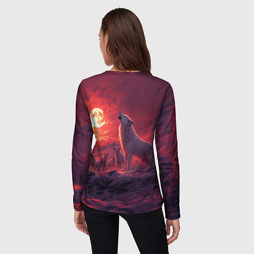 Женский лонгслив Белый волк воет на луну / 3D-принт – фото 4