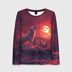 Лонгслив женский Белый волк воет на луну, цвет: 3D-принт